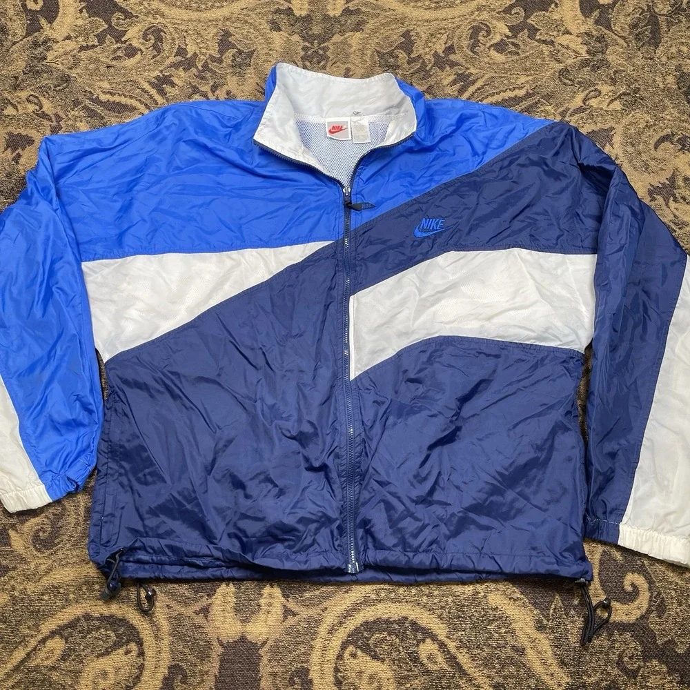 Vtg 90s Nike Full Zip Vented Windbreaker Jacket Mens Size XL Blue White Athletic